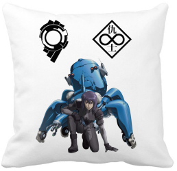 Perna Decorativa cu Ghost in the Shell 40x40 cm Alba Mata Husa Detasabila Burduf 