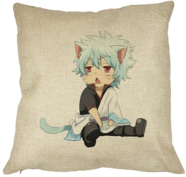 Perna Decorativa cu Gintama Gin Cat 40x40 cm Husa Detasabila Burduf 