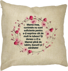 Perna Decorativa cu Model pentru Mama cu text 40x40 cm Husa Detasabila Burduf 