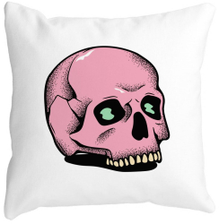Perna Decorativa cu motiv Craniu de Halloween 2 40x40 cm Alba Mata Husa Detasabila Burduf 