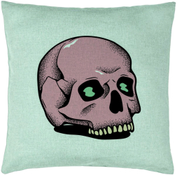 Perna Decorativa cu motiv Craniu de Halloween 2 40x40 cm Verde Menta Husa Detasabila Burduf 