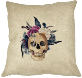 Perna Decorativa cu motiv Craniu si Flori de Halloween 40x40 cm Husa Detasabila Burduf 