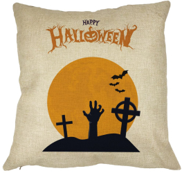 Perna Decorativa cu motiv de Halloween 2 40x40 cm Husa Detasabila Burduf 
