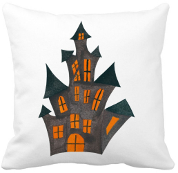 Perna Decorativa cu motiv de Halloween 6 40x40 cm Alba Mata Husa Detasabila Burduf 