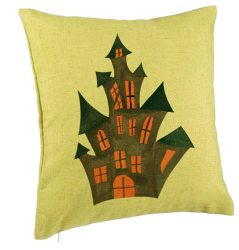 Perna Decorativa cu motiv de Halloween 6 40x40 cm Verde Husa Detasabila Burduf 