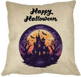 Perna Decorativa cu motiv de Halloween si Text 40x40 cm Husa Detasabila Burduf 