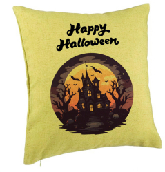 Perna Decorativa cu motiv de Halloween si Text 40x40 cm Verde Husa Detasabila Burduf 