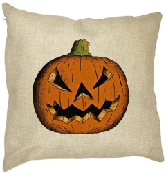 Perna Decorativa cu motiv Dovleac de Halloween 2 40x40 cm Husa Detasabila Burduf 