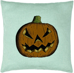 Perna Decorativa cu motiv Dovleac de Halloween 2 40x40 cm Verde Menta Husa Detasabila Burduf 