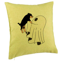 Perna Decorativa cu motiv Fantoma si Caine de Halloween 40x40 cm Verde Husa Detasabila Burduf 