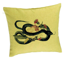 Perna Decorativa cu motiv Sarpe si Flori de Halloween 40x40 cm Verde Husa Detasabila Burduf 