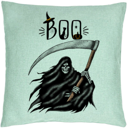 Perna Decorativa cu motiv The Grim Reaper de Halloween 40x40 cm Verde Menta Husa Detasabila Burduf 