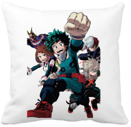 Perna Decorativa cu My Hero Academia Characters 2 40x40 cm Alba Mata Husa Detasabila Burduf 