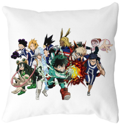 Perna Decorativa cu My Hero Academia Characters 40x40 cm Alba Mata Husa Detasabila Burduf 