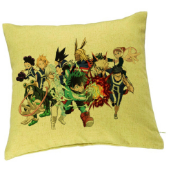 Perna Decorativa cu My Hero Academia Characters 40x40 cm Verde Husa Detasabila Burduf 