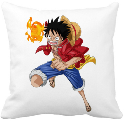 Perna Decorativa cu One Piece Luffy 40x40 cm Alba Mata Husa Detasabila Burduf 