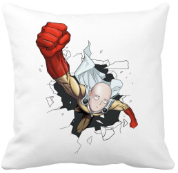 Perna Decorativa cu One Punch man 40x40 cm Alba Mata Husa Detasabila Burduf 