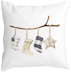 Perna Decorativa cu tematica de Craciun 10 40x40 cm Alba Mata Husa Detasabila Burduf 