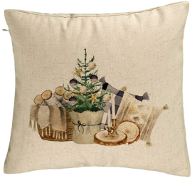 Perna Decorativa cu tematica de Craciun 17 40x40 cm Bej Husa Detasabila Burduf 