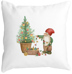 Perna Decorativa cu tematica de Craciun 22 40x40 cm Alba Mata Husa Detasabila Burduf 