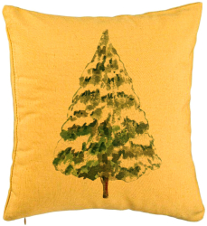 Perna Decorativa cu tematica de Craciun Brad 2 40x40 cm Galben Husa Detasabila Burduf