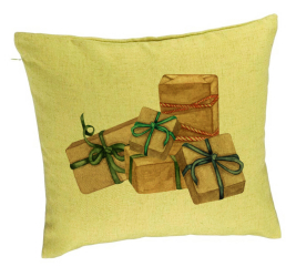 Perna Decorativa cu tematica de Craciun Cadouri 40x40 cm Verde Husa Detasabila Burduf