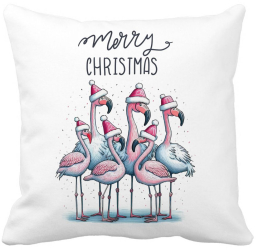 Perna Decorativa cu tematica de Craciun Flamingo si Text 40x40 cm Alba Mata Husa Detasabila Burduf 