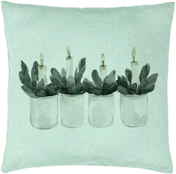 Perna Decorativa cu tematica de Craciun Lumanari 2 40x40 cm Verde Menta Husa Detasabila Burduf 