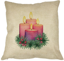 Perna Decorativa cu tematica de Craciun Lumanari 5 40x40 cm Husa Detasabila Burduf 