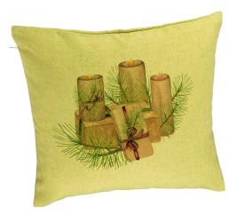 Perna Decorativa cu tematica de Craciun Lumanari 7 40x40 cm Verde Husa Detasabila Burduf