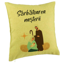 Perna Decorativa cu tematica de Craciun Sarbatoarea Nasterii 1 40x40 cm Verde Husa Detasabila Burduf 