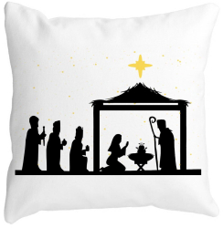 Perna Decorativa cu tematica de Craciun Sarbatoarea Nasterii 2 40x40 cm Alba Mata Husa Detasabila Burduf 