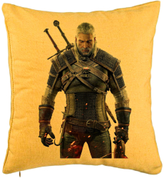 Perna Decorativa cu The Witcher 2 40x40 cm Galben Husa Detasabila Burduf 