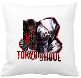 Perna Decorativa cu Tokyo Ghoul 40x40 cm Alba Mata Husa Detasabila Burduf 