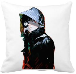 Perna Decorativa cu Tokyo Ghoul Kaneki 40x40 cm Alba Mata Husa Detasabila Burduf 