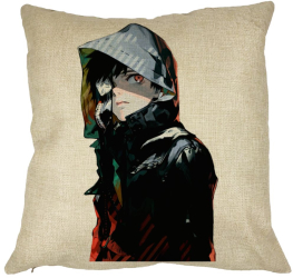 Perna Decorativa cu Tokyo Ghoul Kaneki 40x40 cm Husa Detasabila Burduf 