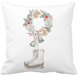 Perna Decorativa de Craciun Patine gheata si Coronita 40x40 cm Alba Mata Husa Detasabila Burduf 