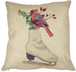 Perna Decorativa de Craciun Patine gheata si Pasare Color 40x40 cm Husa Detasabila Burduf 