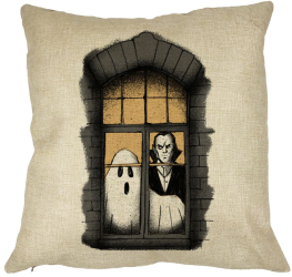 Perna Decorativa de Halloween Fantoma si Vampir 40x40 cm Husa Detasabila Burduf 