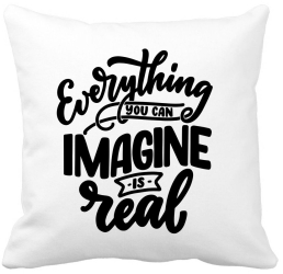 Perna Decorativa Everything You can Imagine is Real 40x40 cm Alba Mata Husa Detasabila Burduf 