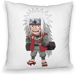Perna Decorativa Fluffy cu Naruto Jiraiya 40x40 cm Alba Husa Detasabila Burduf 