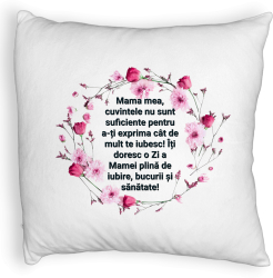 Perna Decorativa Fluffy Model cu Model pentru Mama cu text 40x40 cm Alba Husa Detasabila Burduf