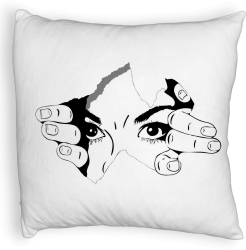Perna Decorativa Fluffy Model I see You 40x40 cm Alba Husa Detasabila Burduf 