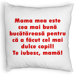 Perna Decorativa Fluffy Model Model Pentru Mama Te iubesc 6 40x40 cm Alba Husa Detasabila Burduf