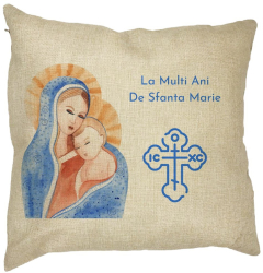 Perna Decorativa La multi ani de Sfanta Maria 40x40 cm Husa Detasabila Burduf 