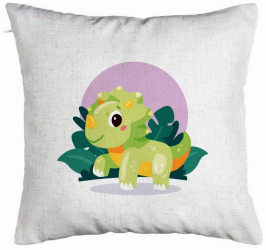 Perna Decorativa Model Baby Dinozaur Verde cu Peisaj 40x40 cm Alb Murdar Husa Detasabila Burduf 