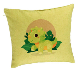 Perna Decorativa Model Baby Dinozaur Verde cu Peisaj 40x40 cm Verde Husa Detasabila Burduf 