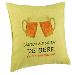 Perna Decorativa Model Bautor Autorizat de Bere 40x40 cm Verde Husa Detasabila Burduf 