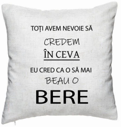 Perna Decorativa Model Beau o Bere 40x40 cm Alb Murdar Husa Detasabila Burduf 