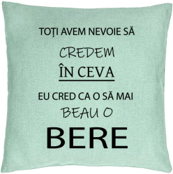 Perna Decorativa Model Beau o Bere 40x40 cm Verde Menta Husa Detasabila Burduf 